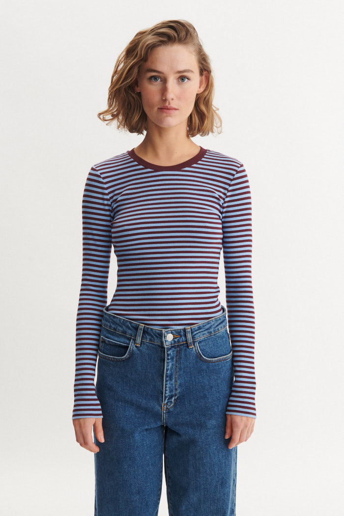 Basic Apparel Ludmilla LS Tee T-shirts 839 Bordeaux / Frozen fjord